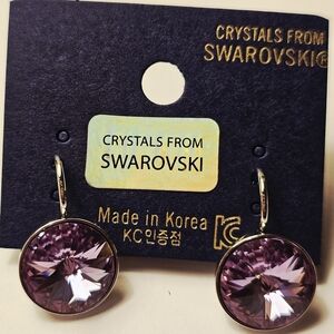 Swarovski Element NEW Light Purple Crystal Round 13mm Earrings Leverback…‎